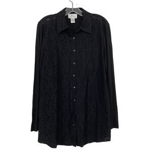 Circles Black Lace Front Long Sleeve Button Down Sz M